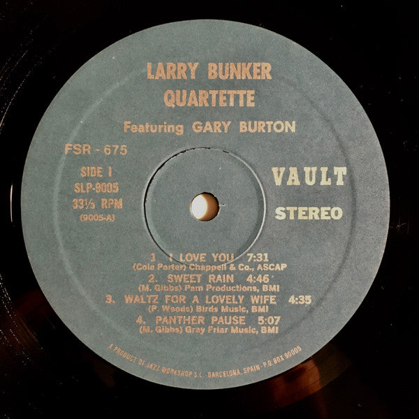 Larry Bunker Quartette Featuring Gary Burton : Live At Shelly's Manne-Hole (LP, Album, RE)