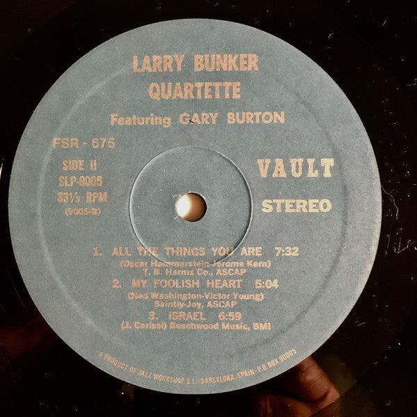 Larry Bunker Quartette Featuring Gary Burton : Live At Shelly's Manne-Hole (LP, Album, RE)