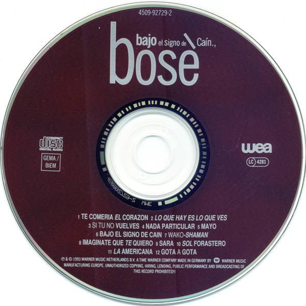 Miguel Bosé : Bajo El Signo De Caín (CD, Album, RE)