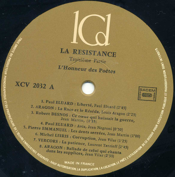 Various : Chants, Poèmes Et Discours Du Temps De La Résistance (2xLP, Comp, Mono, Gat)