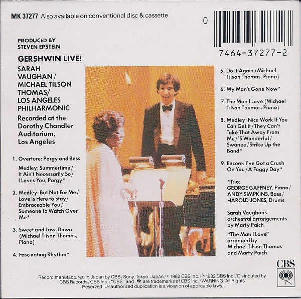 Michael Tilson Thomas | Sarah Vaughan, Los Angeles Philharmonic Orchestra : Gershwin Live! (CD, Album, RE)