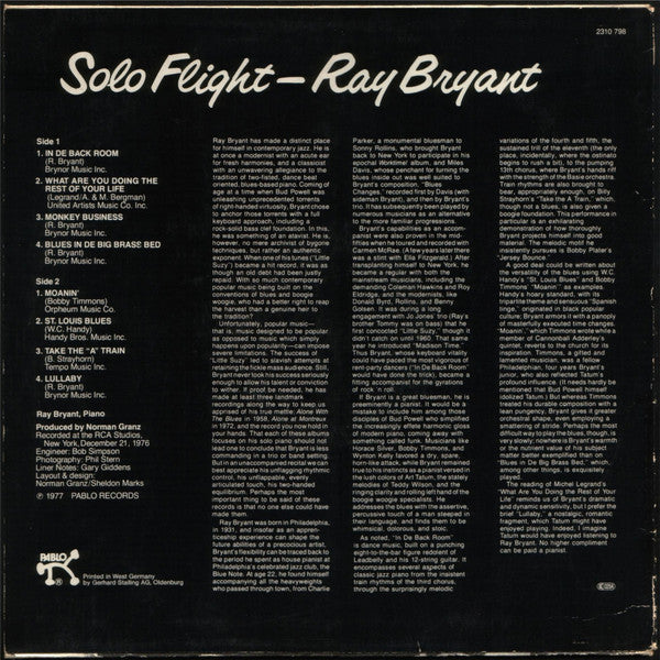 Ray Bryant : Solo Flight (LP, Album)