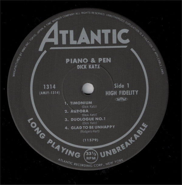 Dick Katz : Piano & Pen (LP, Album, Mono, RE)