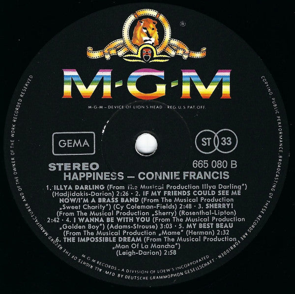 Connie Francis : Happiness - From The Hit Show "You're A Good Man, Charlie Brown" (LP)