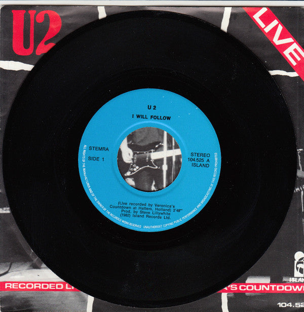 U2 : I Will Follow (Live) (7", Single, Blu)