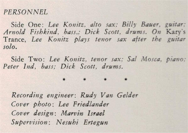 Lee Konitz : Inside Hi-Fi (LP, Album, Mono, RE)