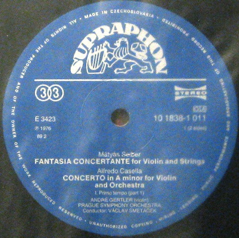 André Gertler, Alfredo Casella, Mátyás Seiber, The Prague Symphony Orchestra, Václav Smetáček : Seiber: Fantasia Concertante / Casella: Concerto In A Minor For Violin And Orchestra (LP, RE)
