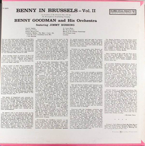 Benny Goodman And His Orchestra Featuring Jimmy Rushing : Benny In Brussels Vol. II (LP, Album, RE)