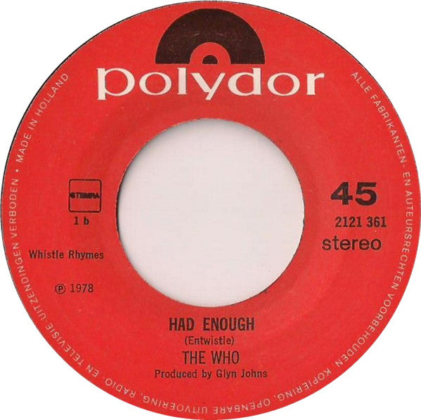 The Who : Who Are You / Had Enough (7")