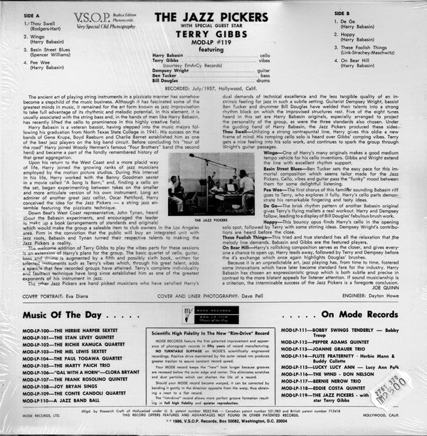 Harry Babasin And The Jazz Pickers : Harry Babasin And The Jazz Pickers, With Special Guest Star Terry Gibbs (LP, Album, RE)