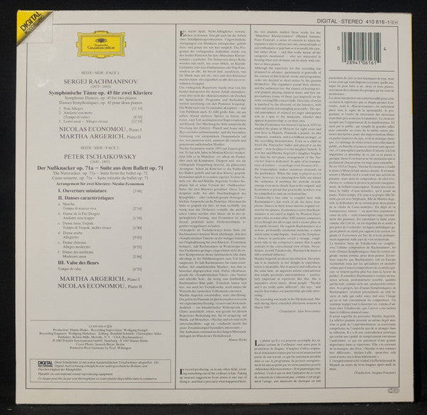 Martha Argerich, Nicolas Economou, Pyotr Ilyich Tchaikovsky, Sergei Vasilyevich Rachmaninoff : Nutcracker Suite - Symphonic Dances - Versions For 2 Pianos (LP)