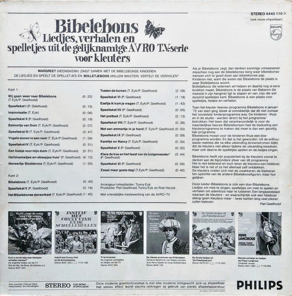 Margreet Heemskerk Met De Bibelebonse Kinderen En Bolletjeboos : Bibelebons (Liedjes, Verhalen En Spelletjes Uit de Gelijknamige Avro T.V-serie Voor Kleuters)    (LP, Album)
