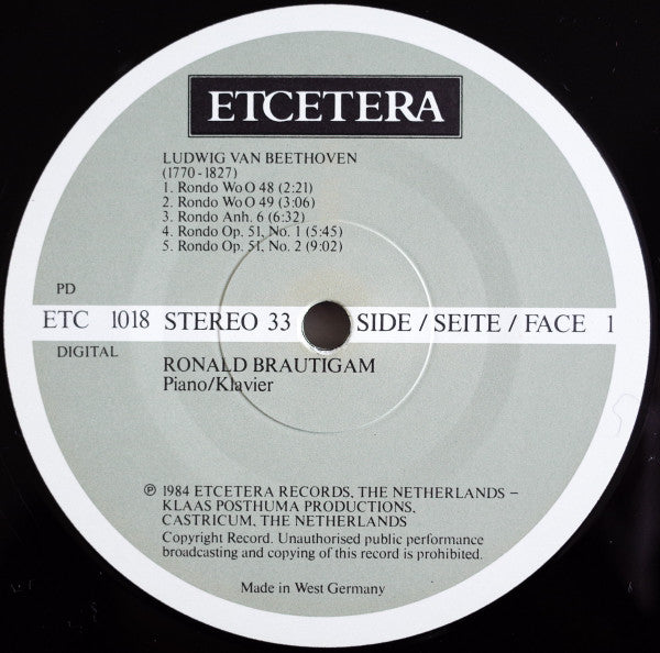 Ludwig van Beethoven - Ronald Brautigam : Für Elise • 5 Rondos • Rondo A Capriccio • Andante Faviri • Fantasie Op.77 (LP, Album)