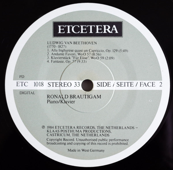 Ludwig van Beethoven - Ronald Brautigam : Für Elise • 5 Rondos • Rondo A Capriccio • Andante Faviri • Fantasie Op.77 (LP, Album)