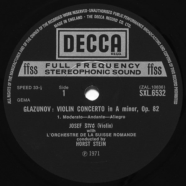 Sergei Prokofiev / Alexander Glazunov, Josef Sivo, L'Orchestre De La Suisse Romande, Horst Stein : Violin Concerto No.1 In D / Violin Concerto In A Minor (LP)