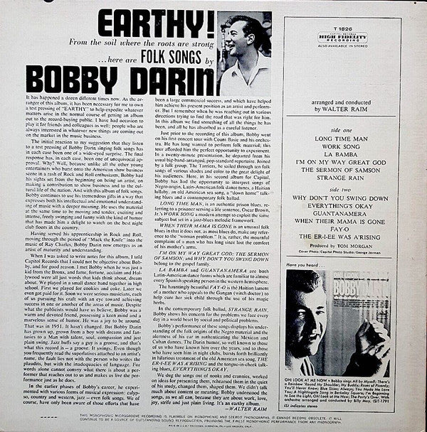 Bobby Darin : Earthy!  (LP, Album, Mono, Scr)