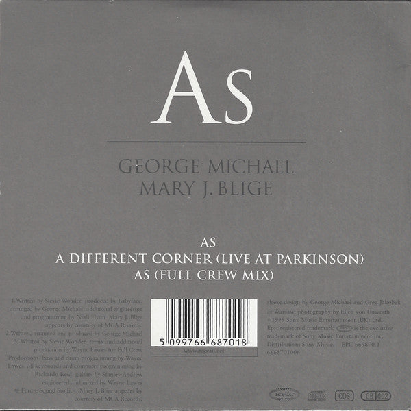 George Michael & Mary J. Blige : As (CD, Single, Car)