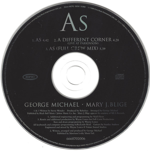 George Michael & Mary J. Blige : As (CD, Single, Car)