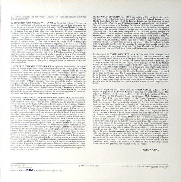 Joseph Haydn, Gérard Jarry, Orchestre De Chambre Jean-François Paillard : Les Trois Concertos Pour Violon (LP, Album)