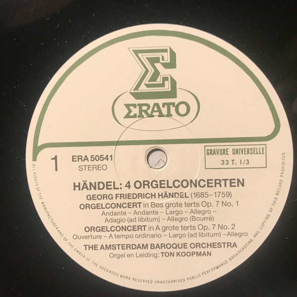 Georg Friedrich Händel, Ton Koopman, The Amsterdam Baroque Orchestra : Concertos Pour Orgue (LP)