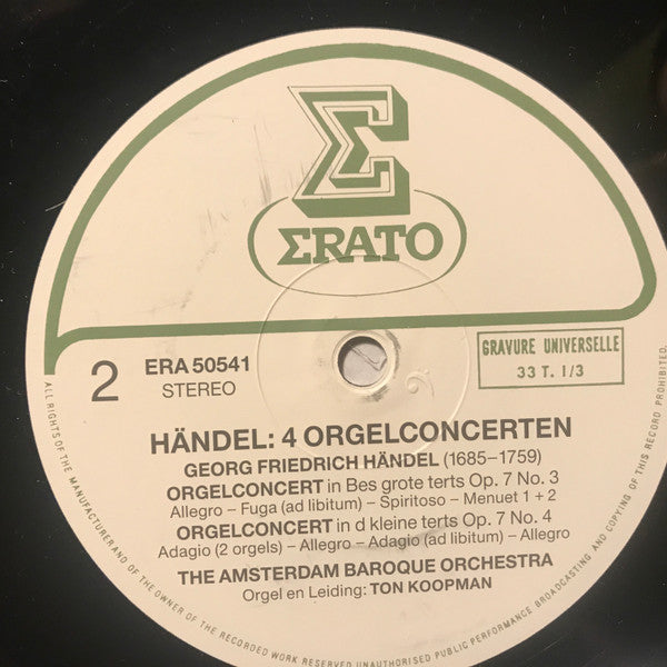 Georg Friedrich Händel, Ton Koopman, The Amsterdam Baroque Orchestra : Concertos Pour Orgue (LP)