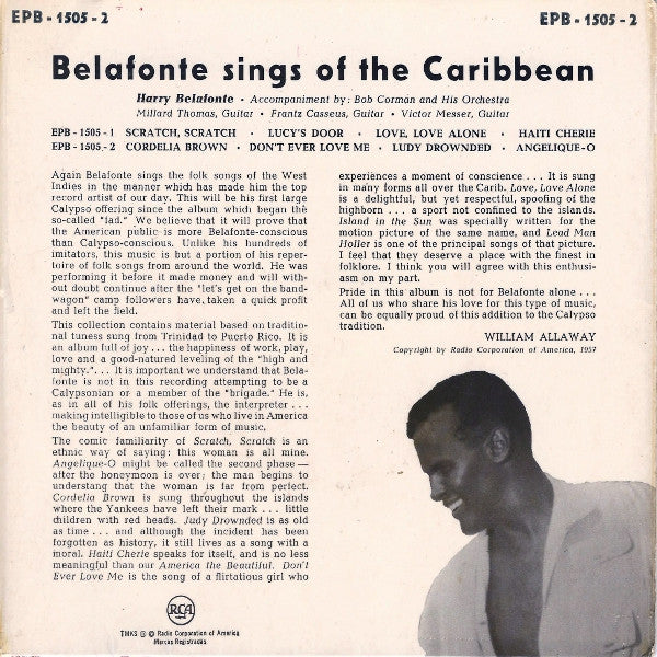 Harry Belafonte : Belafonte Sings Of The Caribbean (7", EP)