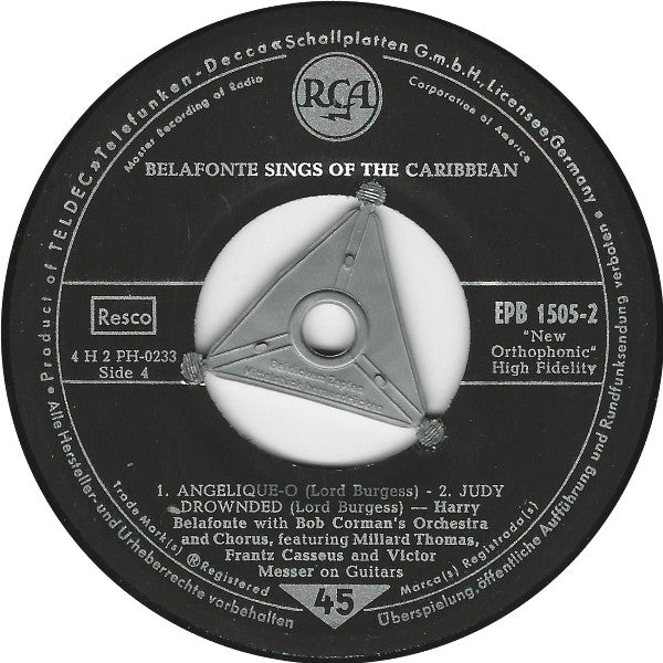 Harry Belafonte : Belafonte Sings Of The Caribbean (7", EP)