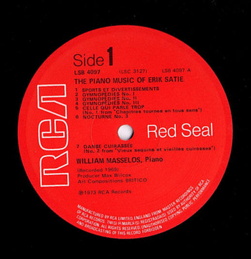 William Masselos, Erik Satie : Piano Music Of Erik Satie (LP)