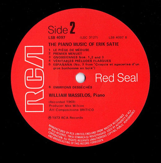 William Masselos, Erik Satie : Piano Music Of Erik Satie (LP)