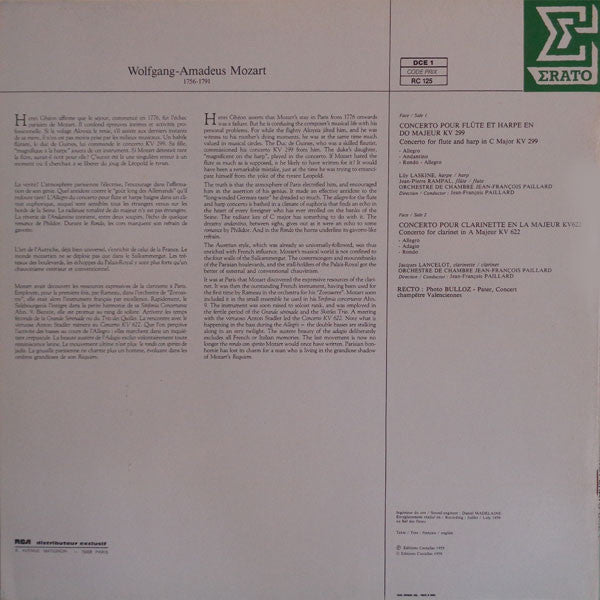 Wolfgang Amadeus Mozart - Jean-Pierre Rampal & Lily Laskine, Jacques Lancelot, Orchestre De Chambre Jean-François Paillard : Concerto Pour Flute & Harpe, Concerto Pour Clarinette (LP, Ltd, RE)