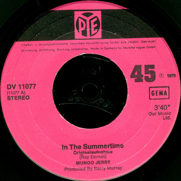 Mungo Jerry : In The Summertime (Originalaufnahme) (7", Single)