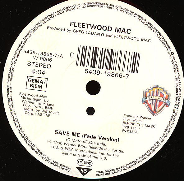 Fleetwood Mac : Save Me (7", Single)