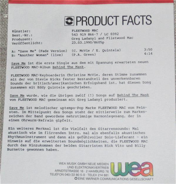 Fleetwood Mac : Save Me (7", Single)