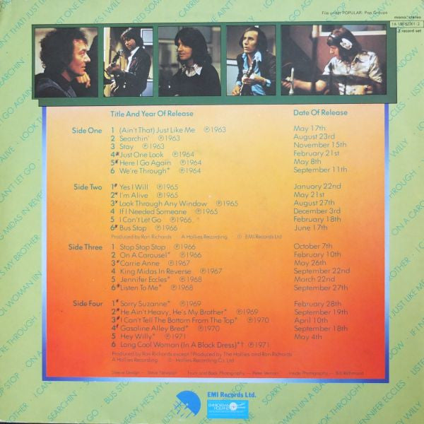 The Hollies : The History Of The Hollies - 24 Genuine Top Thirty Hits (2xLP, Comp, RE, Gat)