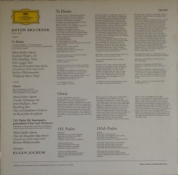 Anton Bruckner - Eugen Jochum ‧ Berliner Philharmoniker ‧ Symphonie-Orchester Des Bayerischen Rundfunks : Te Deum ‧ Gloria Aus Der F-Moll Messe ‧ 150. Psalm (LP, RP)