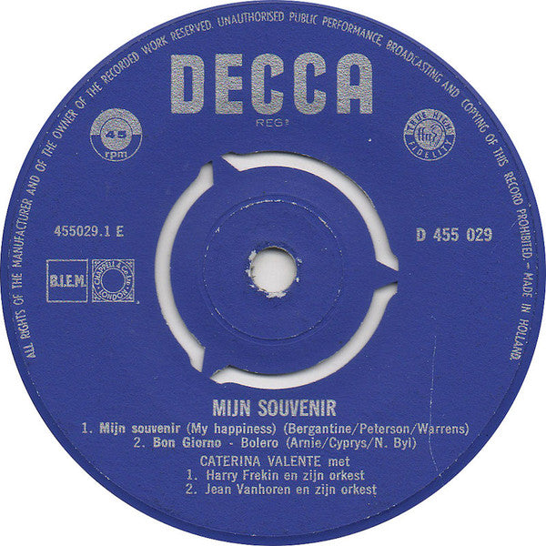 Caterina Valente : Mijn Souvenir (7", EP, 3-P)