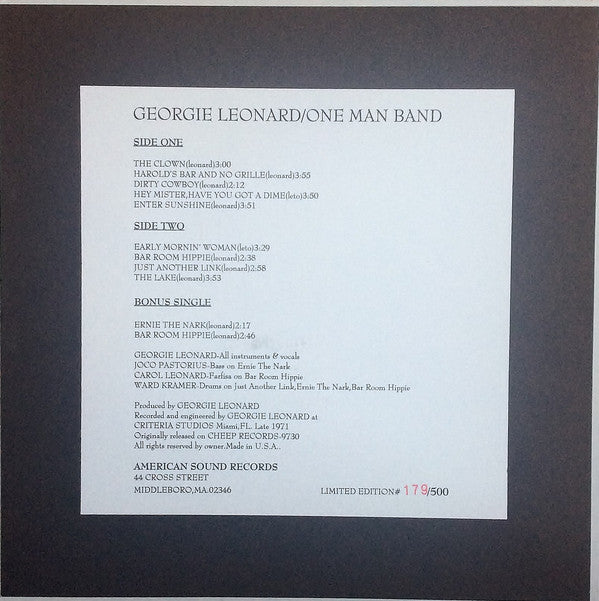 Georgie Leonard : One Man Band (LP, Album, Ltd, Num, RE + 7", Single, Blu)