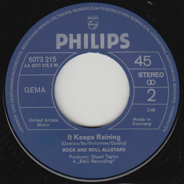 Rock 'N' Roll Allstars : Baby, Can You Feel It / It Keeps Raining (7")