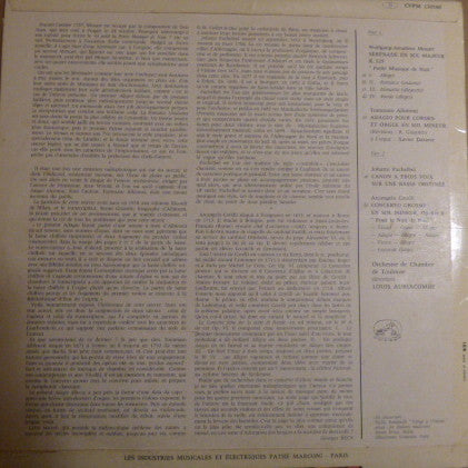 Louis Auriacombe, Orchestre De Chambre De Toulouse, Tomaso Albinoni, Arcangelo Corelli, Johann Pachelbel, Wolfgang Amadeus Mozart : Adagio D'Albinoni / Concerto De Noël De Corelli / Canon De Pachelbel / Petite Musique De Nuit De Mozart (LP)