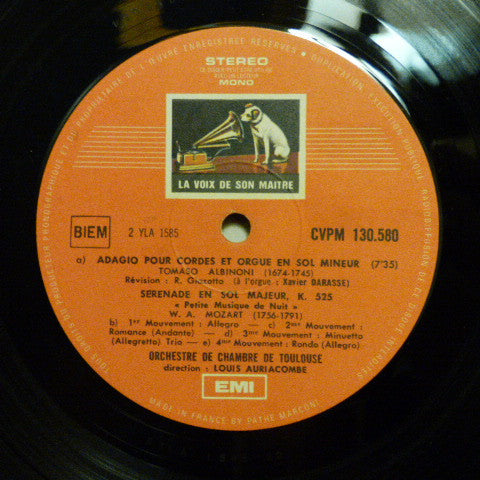 Louis Auriacombe, Orchestre De Chambre De Toulouse, Tomaso Albinoni, Arcangelo Corelli, Johann Pachelbel, Wolfgang Amadeus Mozart : Adagio D'Albinoni / Concerto De Noël De Corelli / Canon De Pachelbel / Petite Musique De Nuit De Mozart (LP)