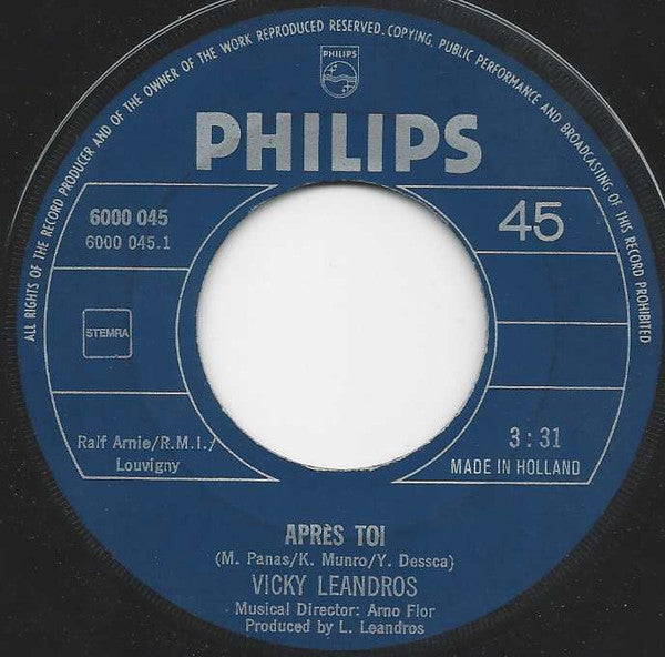 Vicky Leandros : Après Toi (7", Single, Lar)
