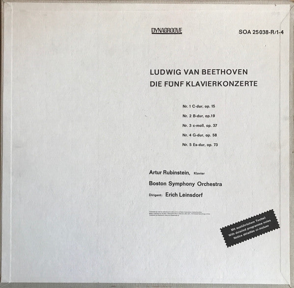 Arthur Rubinstein spielt Ludwig van Beethoven : Die 5 Klavierkonzerte (4xLP + Box, Comp)