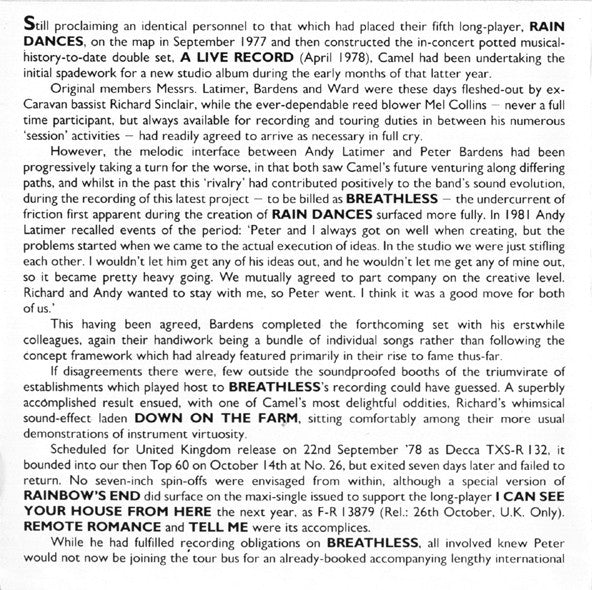 Camel : Breathless (CD, Album, RE, RM)