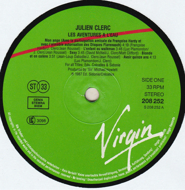 Julien Clerc : Les Aventures À L'Eau (LP, Album)