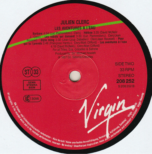 Julien Clerc : Les Aventures À L'Eau (LP, Album)