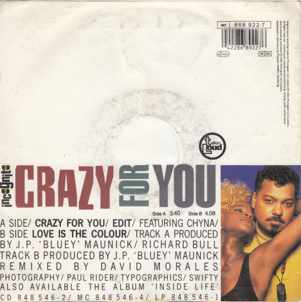 Incognito Featuring Chyna : Crazy For You (7", Single)