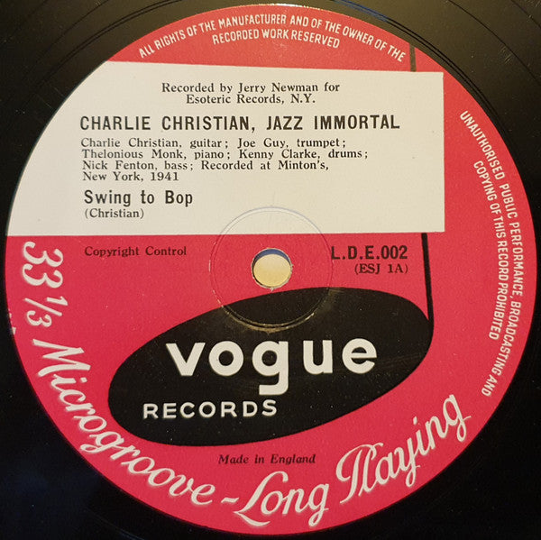 Charlie Christian : Jazz Immortal (10", Mono)