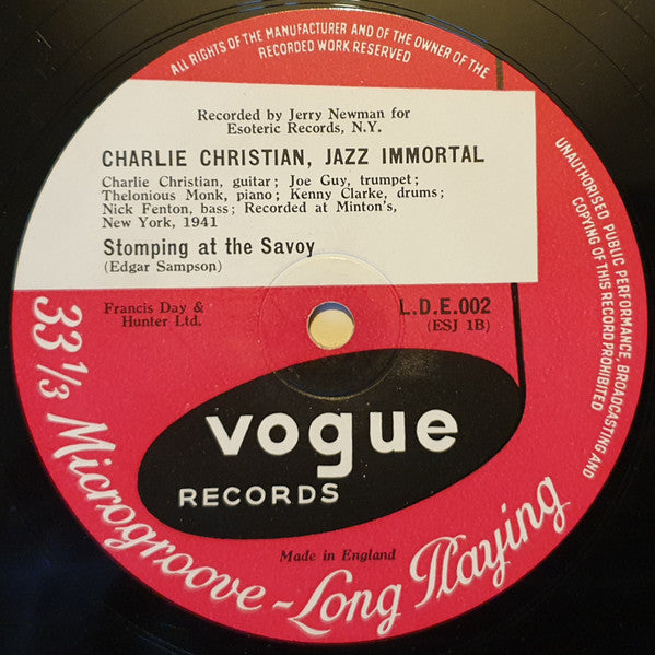 Charlie Christian : Jazz Immortal (10", Mono)