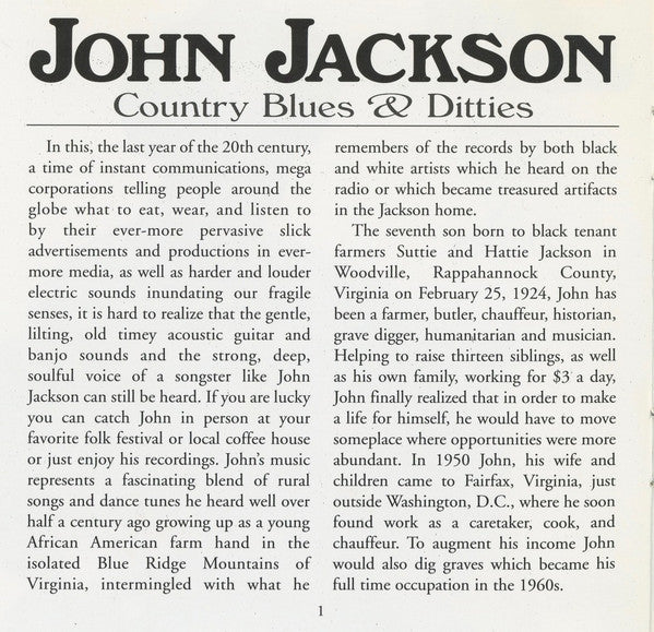 John Jackson (4) : Country Blues & Ditties (CD, Album)
