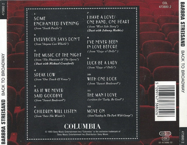 Barbra Streisand : Back To Broadway (CD, Album)